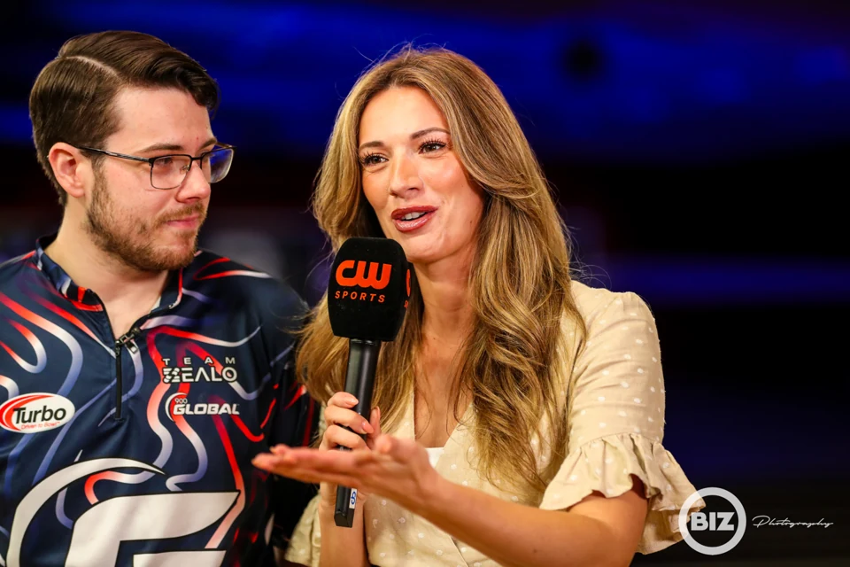 Bowler interviewed beside the lanes at the PBA Tournament of Champions