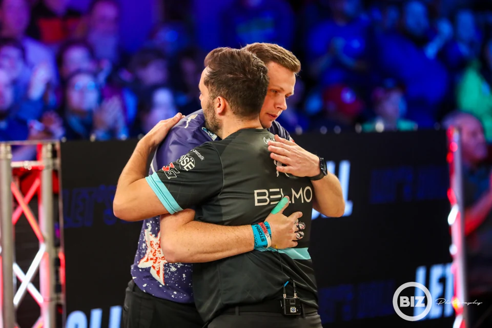 Bowlers embracing after competition at the PBA Tournament of Champions