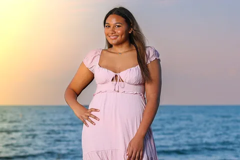 Outdoor portrait beside Lake Erie at sunset
